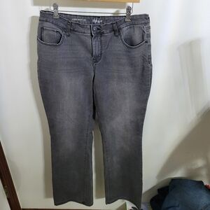 Style & Co Curvy Bootcut Gray Embroidered Embellished Jeans, Size 12